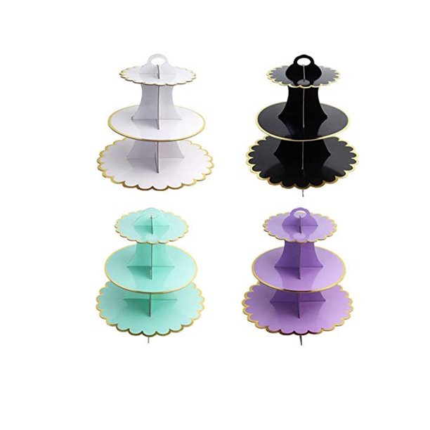4 Pack Round Cardboard Foldable Cake 3Tier Cupcake Stand