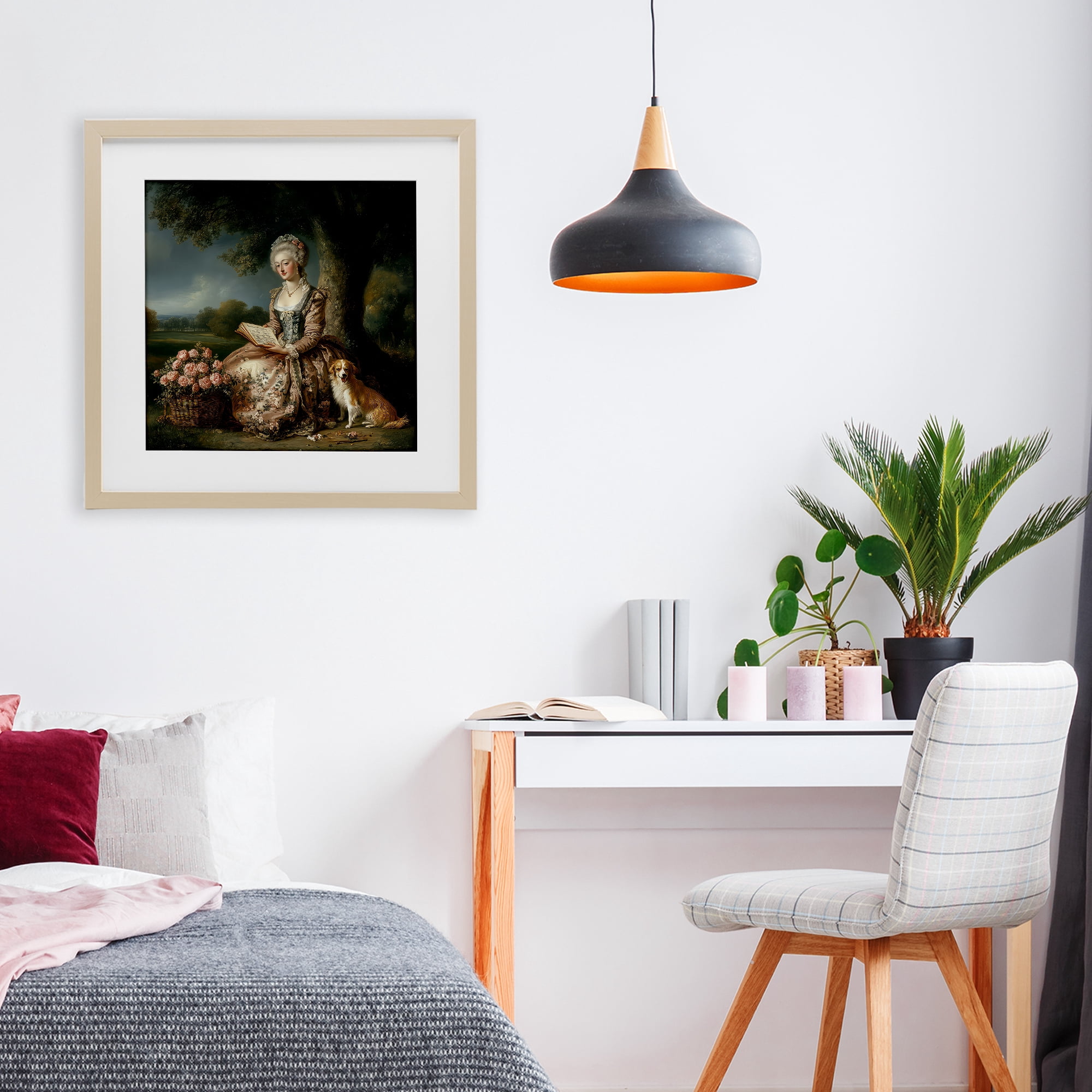 Stupell Industries Rococo Woman with Dog Birch Framed Print Under Glass, design by The Wands Want
