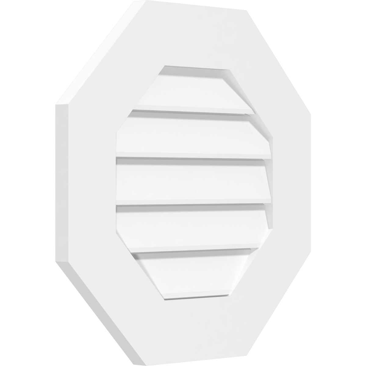24"W x 24"H Octagonal Surface Mount PVC Gable Vent: Functional, w/ 3-1/2"W x 1"P Standard Frame