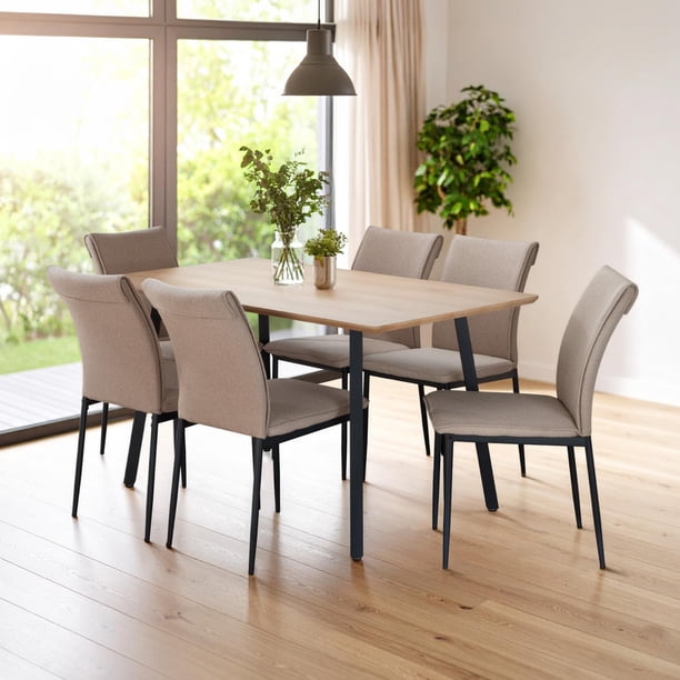 Juego Comedor 6 Sillas Beige Kingshouse Modelo Vita Madera Minimalista Industrial Muebles Hogar beige 7