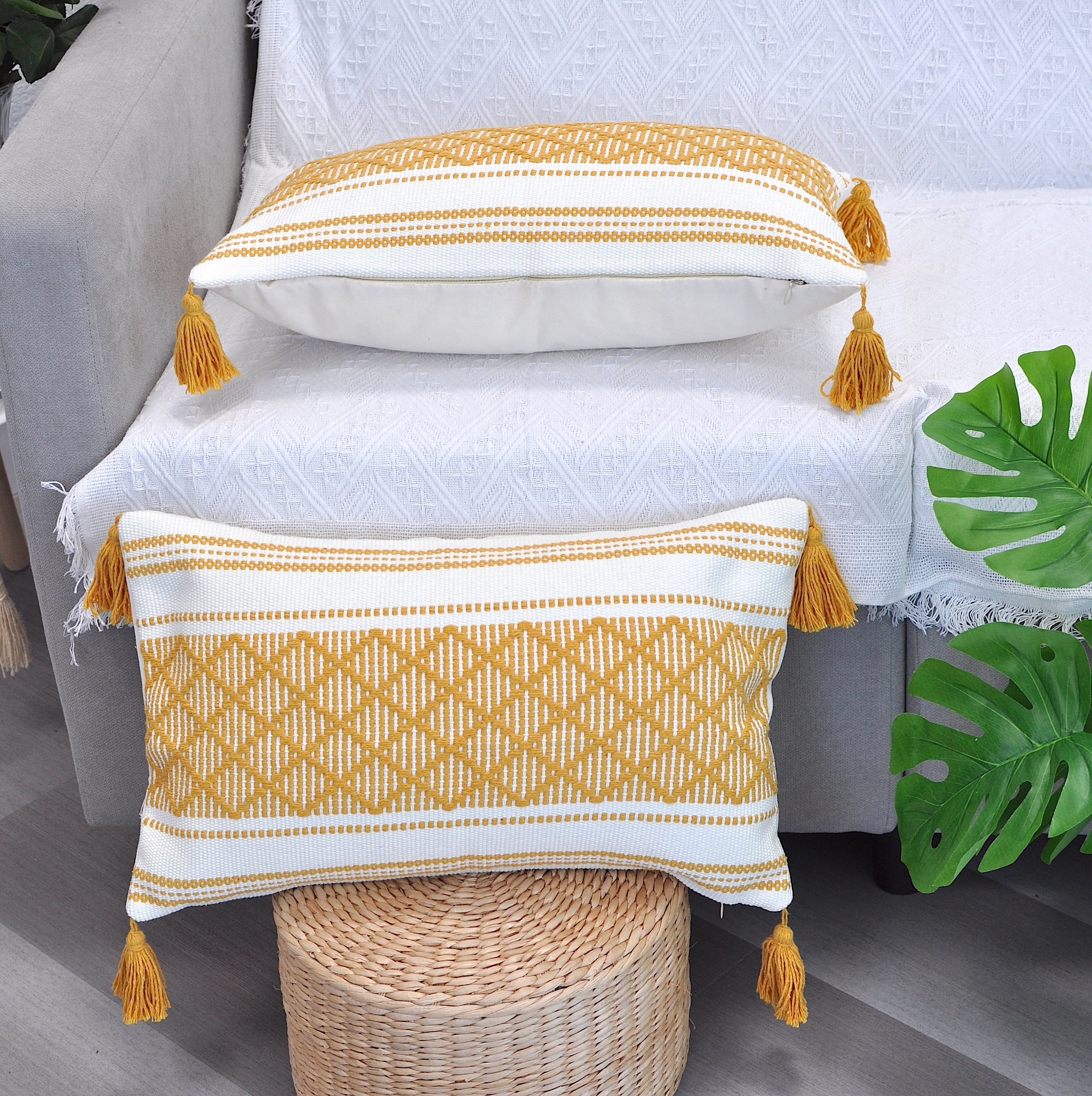 Macramé Decorative Boho Covers, Set of 2 Comfy Throw Decor Cases, Sturdy Handmade for Lumbar Support, Great for Nursery, Office Chair, Accent for