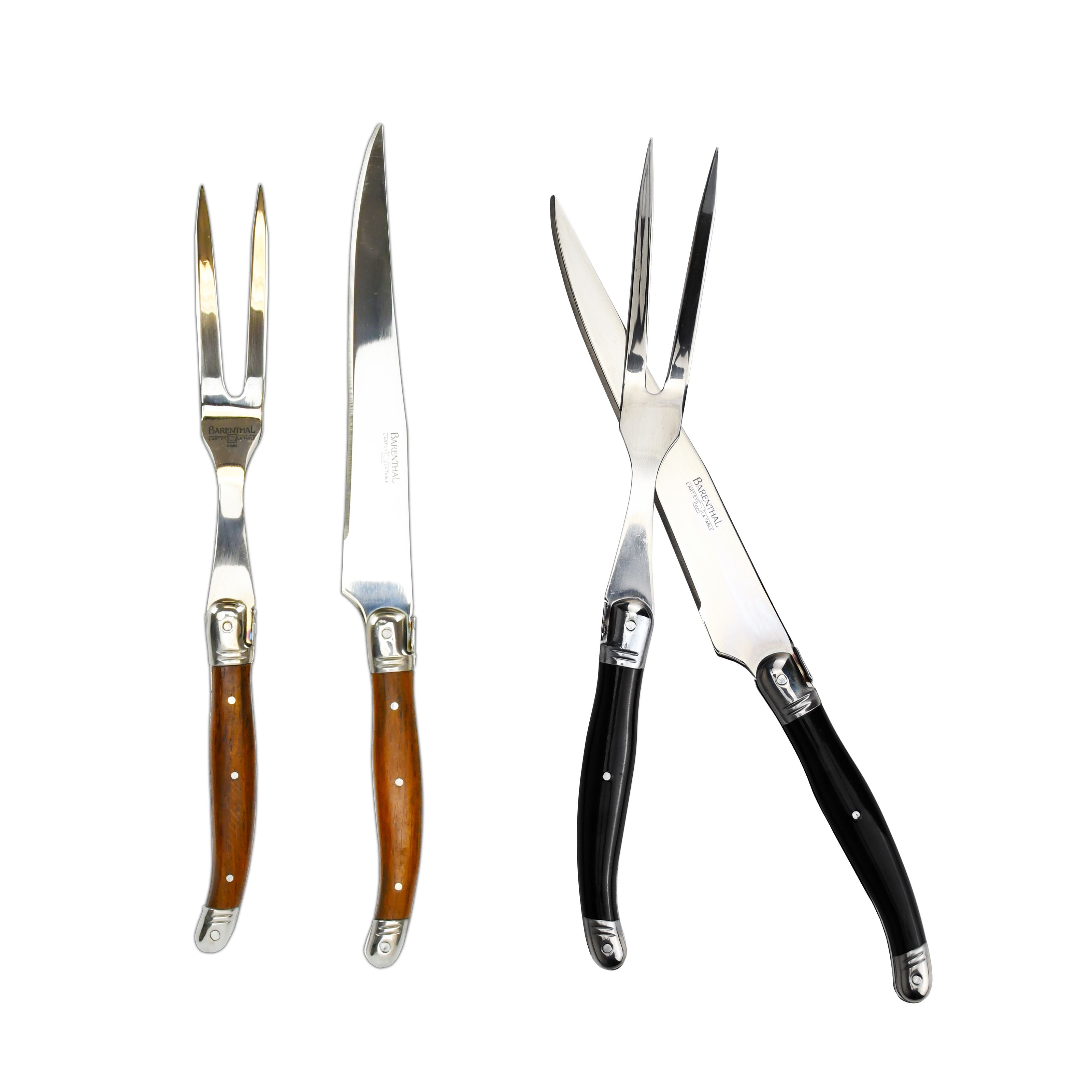 Barenthal Laguiole Inspired 2-pc. Stainless Steel Carving Fork and Knife Set with Black Wood Handles
