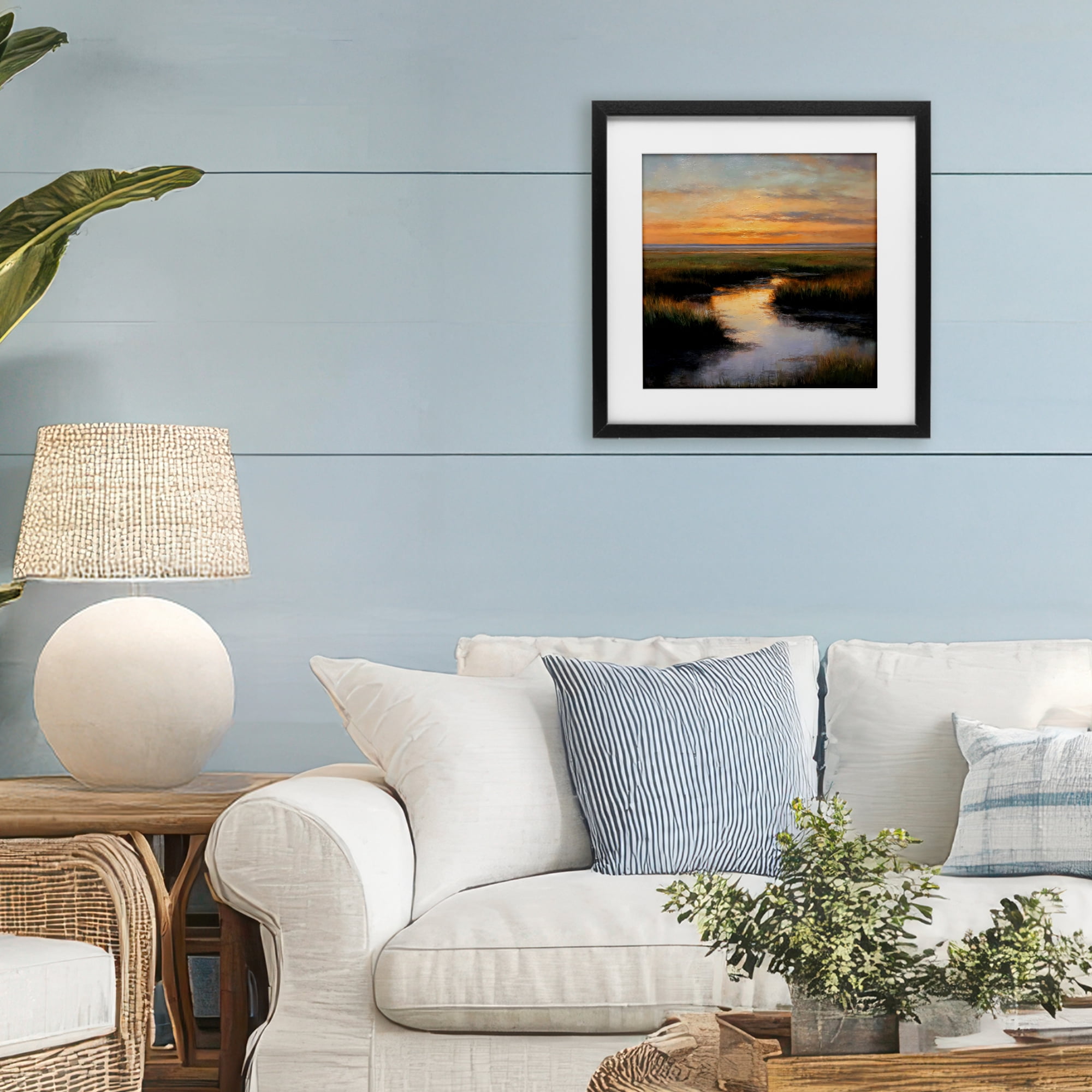 Stupell Industries Warm Marshland Sunset Black Framed Print Under Glass, design by Petal Prints Design
