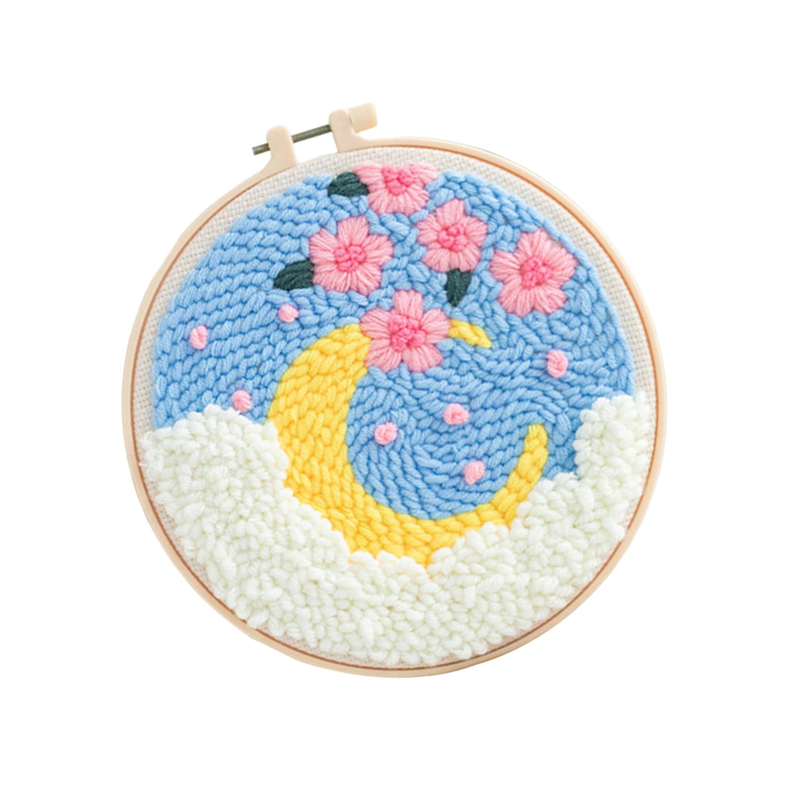 Punch Embroidery Instructions Landscape DIY Basic Tools Pattern Sewing Hooking for Bathroom Home Rug Making , Moon