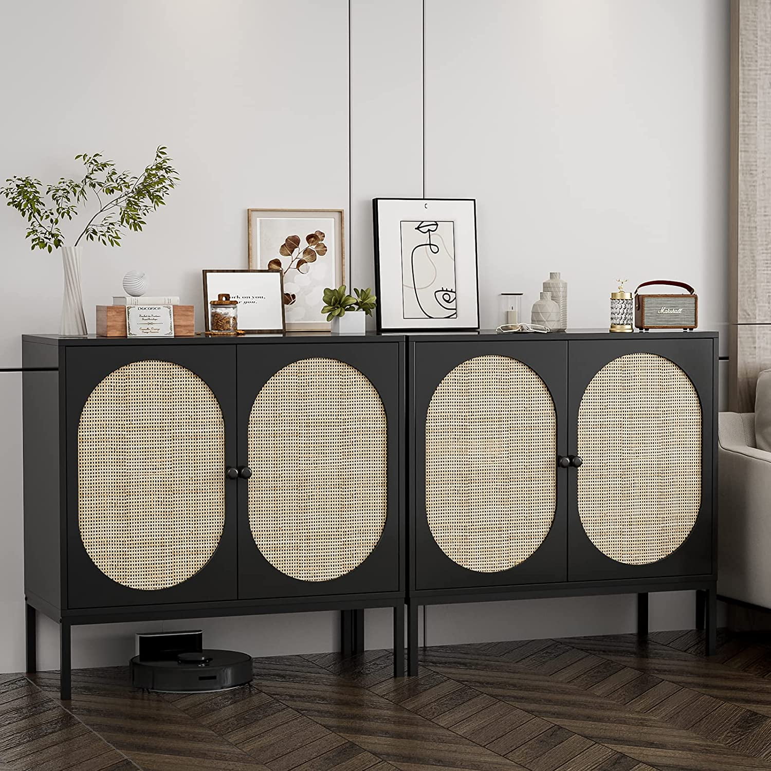 IKIFLY Set of 2 Accent Storage with Handmade Natural Rattan