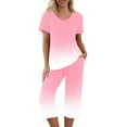 thumbnail image 3 of Feancey Cozy Pajama Sets for Women 2 Piece Loungewear Trendy Gradient Print Lounge Set Short Sleeve V Neck Tops and Capri Pant Sleepwear Two Piece Holiday Sales Today Pink M, 3 of 9