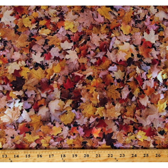 Cotton Fall Leaves Maple Leaf Autumnal Brown Gold Yellow Red Open Air Cotton Fabric Print by the Yard (1649-28103-X)