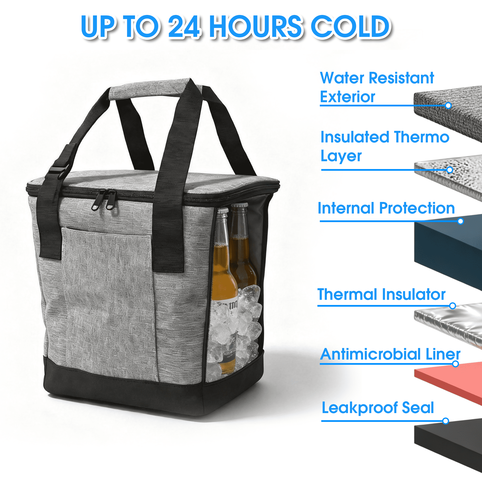 GARITIN Cooler Bag, Foldable Insulated Bag for Travel, Beach, Picnic, Road Trips, Holds Up to 18 Cans, Leakproof Soft Carry Cooler