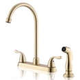 thumbnail image 1 of FROPO Grifo de cocina dorado con rociador lateral, 2 asas, 8 pulgadas, 3 o 4 orificios, grifo para fregadero de cocina, moderno juego de grifo dorado de latón con rociador de alta presión y líneas de, 1 of 5