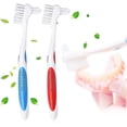 thumbnail image 1 of Cepillo de dientes especial para limpieza de dentaduras postizas, juego de cepillos de limpieza de doble cabezal (rojo y azul), 1 of 5