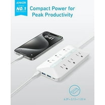 SLFR-Flat Plug Power Strip(300J), 20W USB-C, 10-in-1 Ultra Thin Power Strip with 6 AC, 2 USB-A/2 USB-C,10feet Extension Cord, Desk Charging Station,Home Office College Dorm Essentials