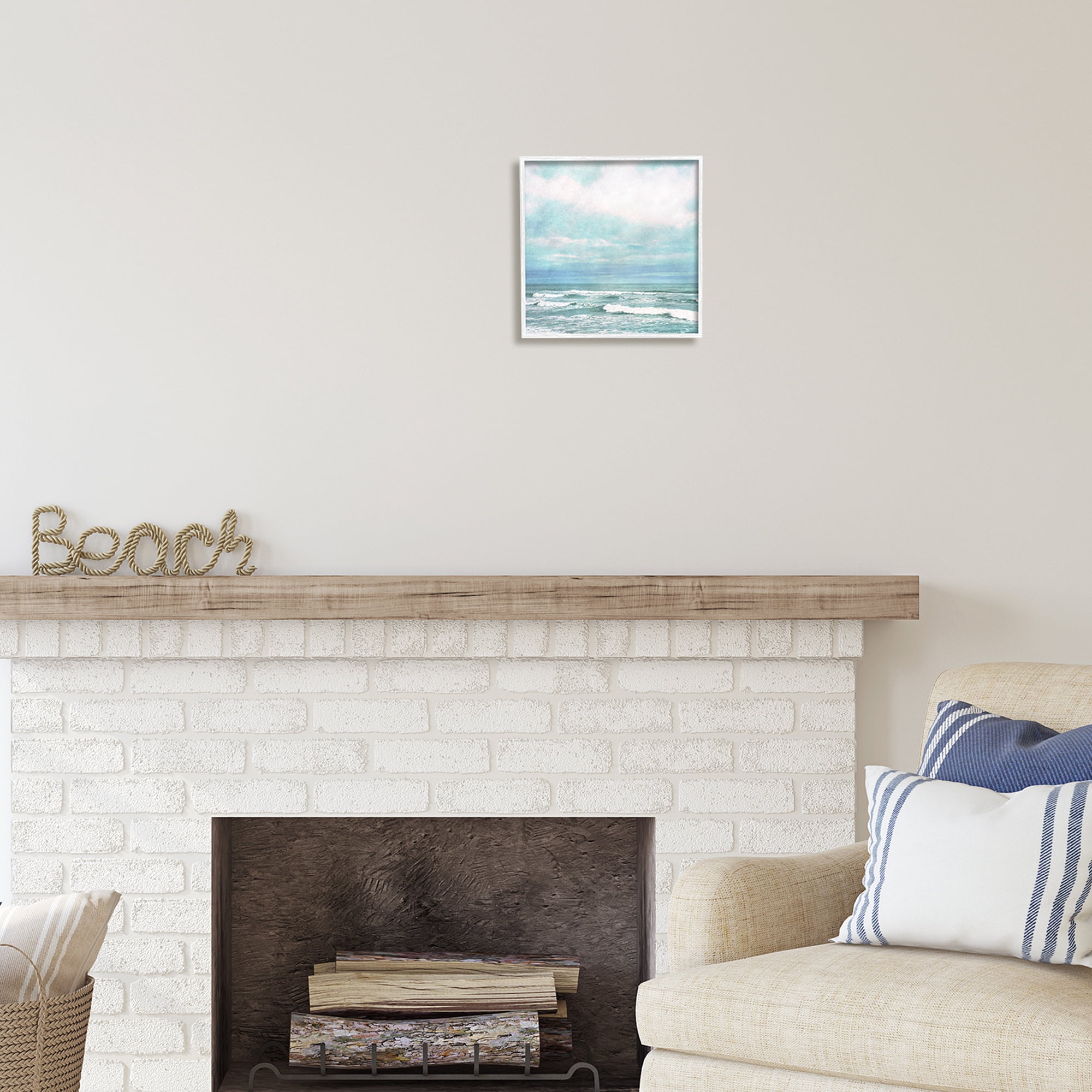 Stupell Industries Beach Waves Horizon Landscape Painting White Framed Art Print Wall Art, 12 x 12