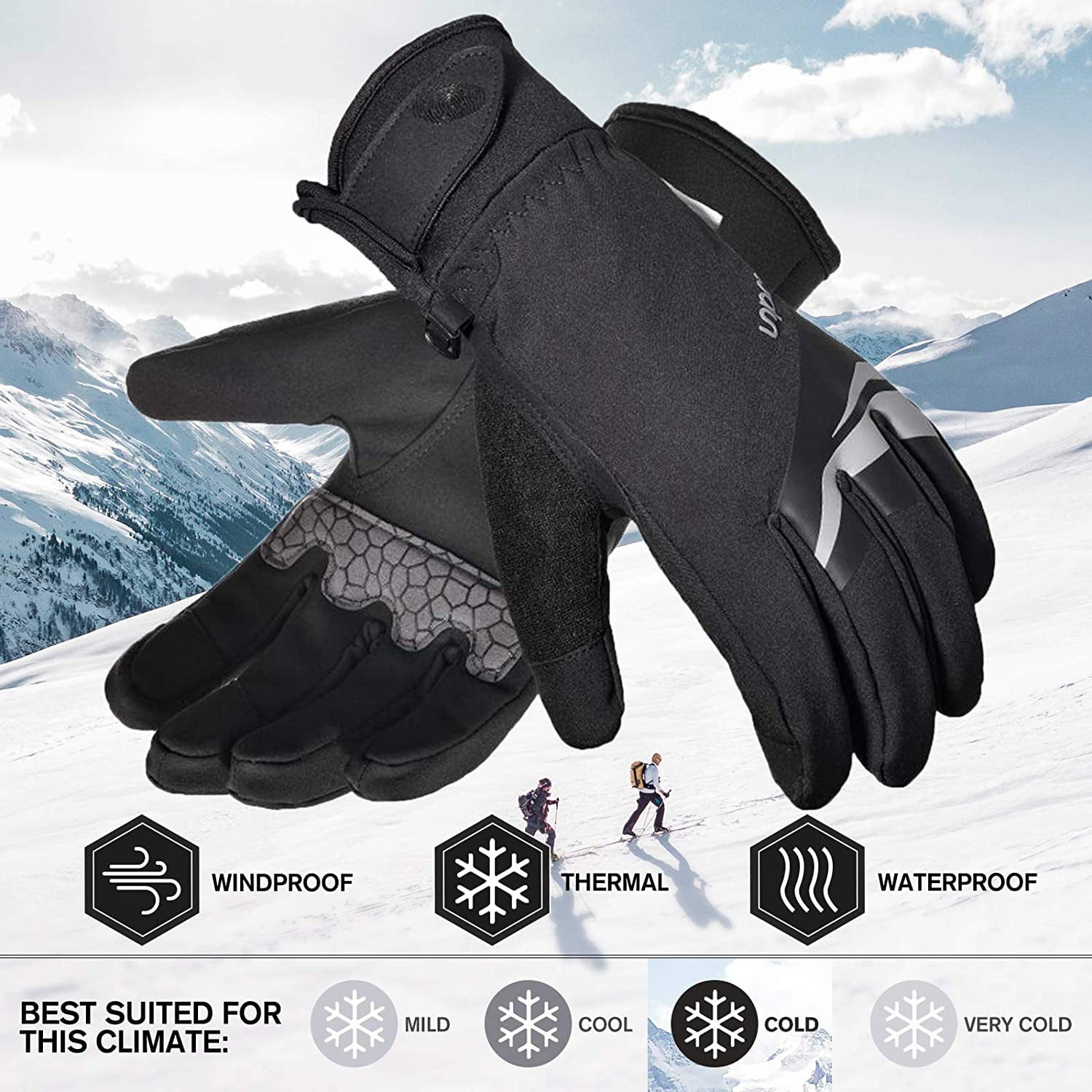 EXski Waterproof Winter Gloves Thermal Running Driving Gloves Touchscreen Outdoor Hiking Gloves 3M Thinsulate Women Men 