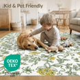thumbnail image 2 of ODIKA 4'x6' Forest Green And Lemon Botanical Floral Washable Area Rug Intricate Hand Drawn Style Motifs With Delicate Scrolling Vines Ornate for Bedroom, Reading Nook, Pet Friendly & Non-Shedding, 2 of 5