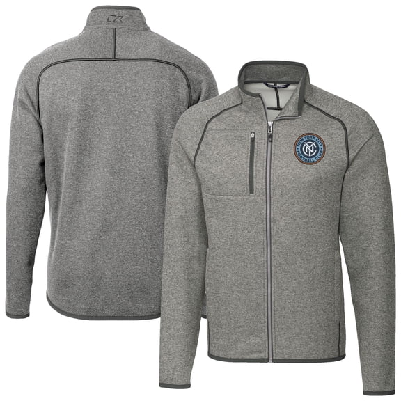 Men's-Cutter & Buck  Heather Gray New York City FC Big & Tall Mainsail Sweater-Knit Full-Zip Jacket