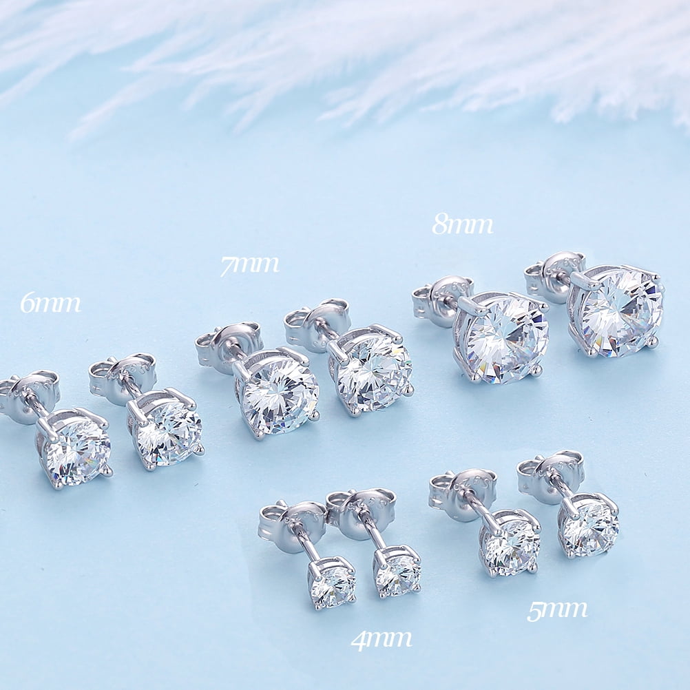 Men Earrings Silver Diamond Earrings for Men Women Stud Earrings Sterling Silver Earrings Hypoallergenic Earrings Studs White Gold Cubic Zirconia Stud Earrings Mens Diamond Earrings 6mm