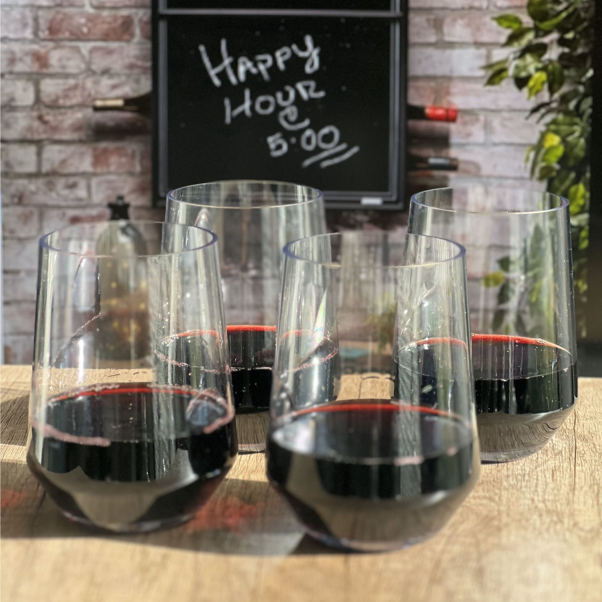 Clear Glass Stemless Wine Glasses Set of 4