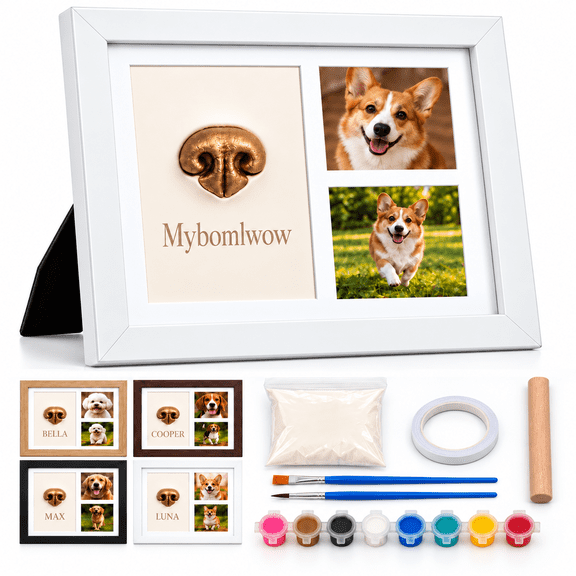 Pet Nose Print Impression Kit for Dogs & Cats, DIY Nose and Paw Print Keepsake Kit with Air-Dry Clay, Photo Frame and Painting Tools, Personalized Pet Memory Gift