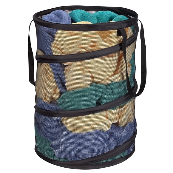 Household Essentials 2026 Cesto para la colada de malla plegable emergente | Negro, 25" de alto