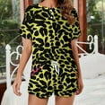 thumbnail image 2 of Leopard Print Pattern Women's Ruffle Short Sleeve Tops And Shorts Cute Peeps Bunny Pajamas Sets, 2 of 7