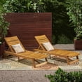 thumbnail image 2 of GDF Studio Lillian Outdoor Acacia Wood and Iron Armless Adjustable Chaise Lounges, Set of 2, Teak and Yellow, 2 of 7