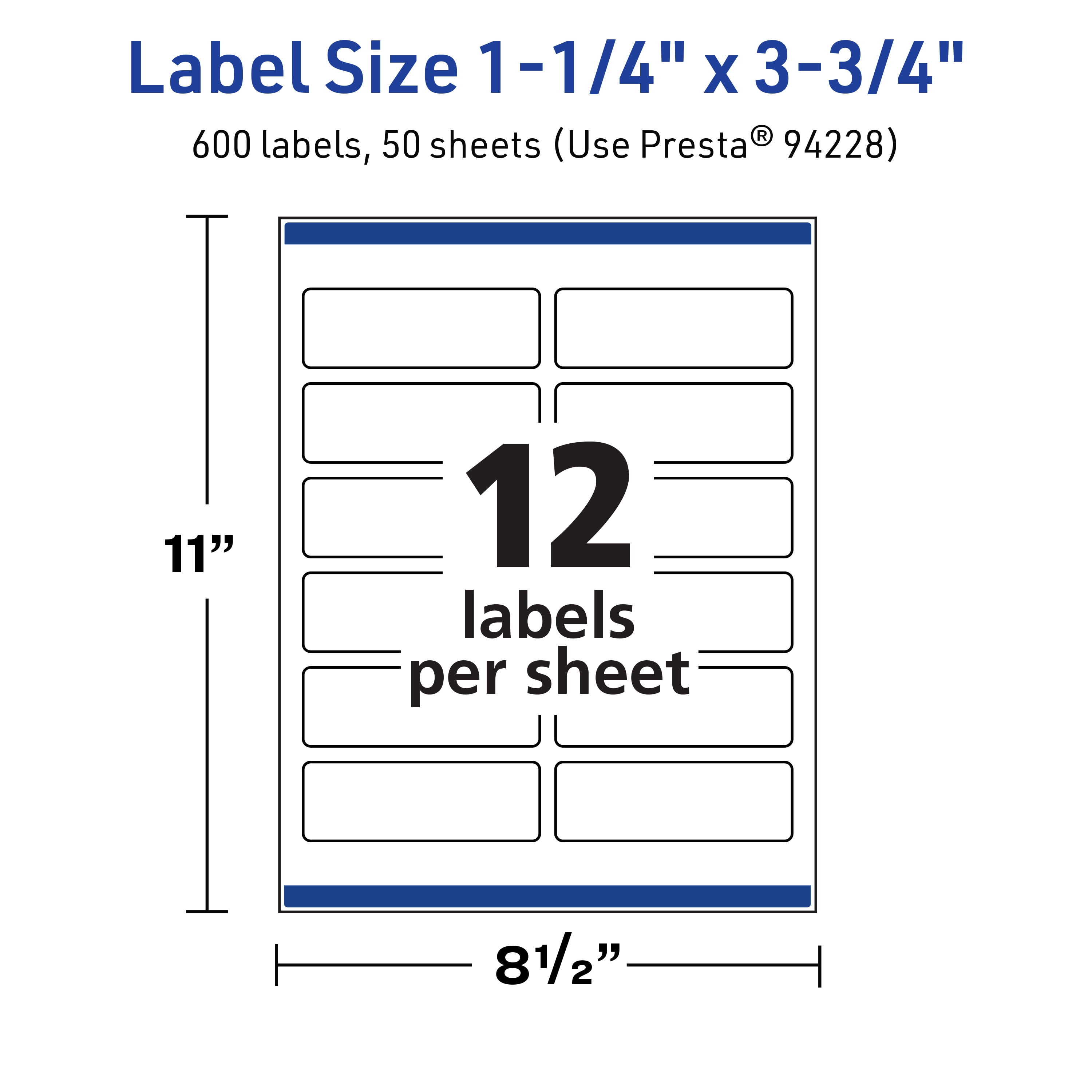 Avery TrueBlock Rectangle Labels, 1.25" x 3.75", 600ct