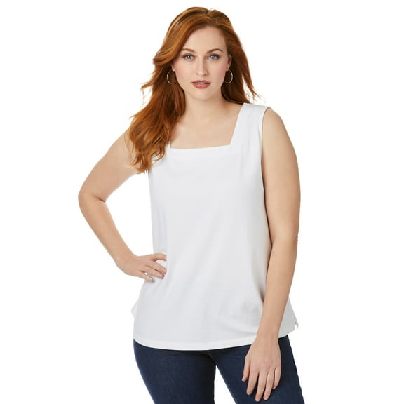 Jessica London Women's Plus Size Stretch Cotton Square Neck Tank