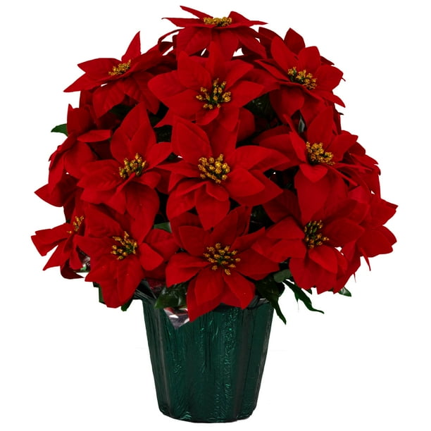 Sympathy Silks Christmas Memorial Artificial Red Poinsettia Weighted