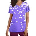thumbnail image 3 of Jinhomg Women's Medical Scrubs Elegant Floral Print Nursing Tops Casual Comfy Short Sleeve V-Neck Scrub Shirt with Pockets Nurse Workwear Holiday Saving Purple M, 3 of 6
