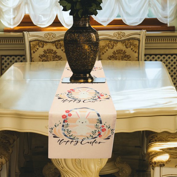 Healifty Easter Table Runner Multi Linen with Chic Patterns for Home Decor