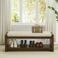 thumbnail image 2 of 47" End of Bed Bench with Lower Shelf Shoe Rack,Modern Linen Upholstered Entryway Bench with Removable Cushion and Solid Wood Frame,Storage Benches for Bedroom,Living Room,Entryway,Hallway,Ivory, 2 of 7