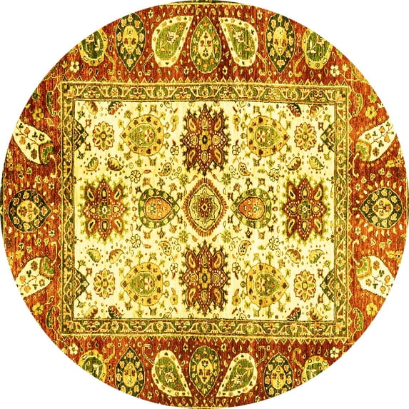 Ahgly Company Indoor Round Abstract Yellow Modern Area Rugs, 3' Round