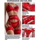 thumbnail image 3 of Conjunto Linrie para mujer Conjunto de sujetador y braguitas de 4 piezas con liguero Conjunto Spy Linrie con puños en el musloXXL, 3 of 5