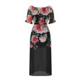 thumbnail image 5 of Wycnly Summer Dresses for Women Party Prom Sexy off Shoulder Elastic Waist High Slit Swing Maxi Dresses 2025 Elbow-Length One Line Neck Flowers Print Long Formal Dress Black l, 5 of 6