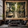 thumbnail image 6 of Vintage Car on a Rain-Slicked Tree-Lined Street, Nostalgic Illustration for City Lovers, Urban Street Art, Housewarming Gift, Tapestry Wall Hanging for Bedroom and Living Room, 6 of 7