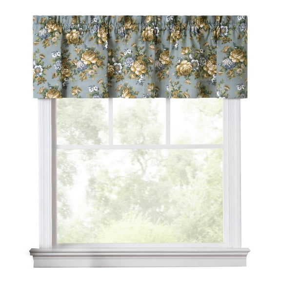 Ellis Bella Rose Stylish Medium Scale Printed Floral Pattern 1.5" Rod Pocket Tailored Valance for Windows 58"x15" Wedge