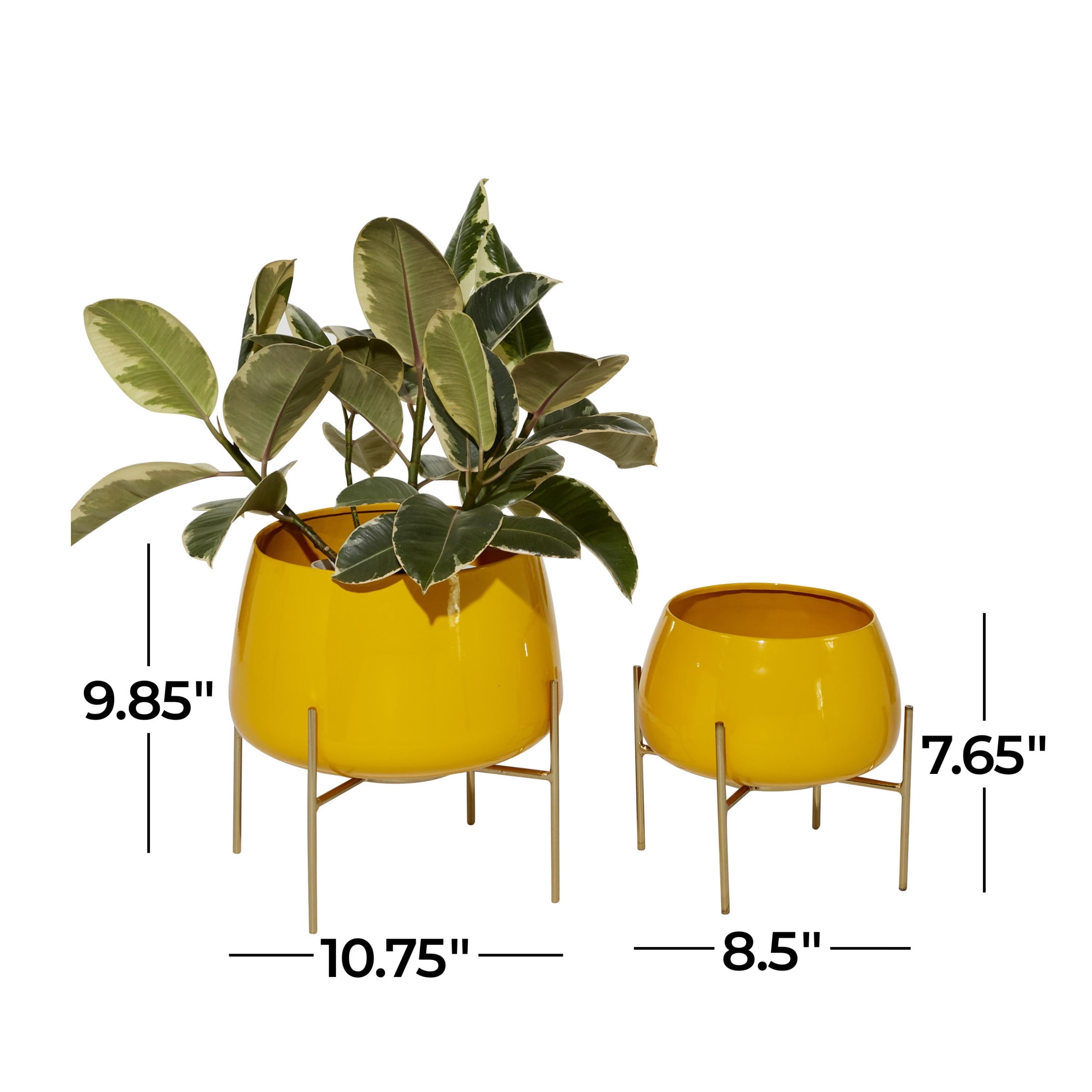 DecMode Modern Metal Bowl Shape Planter with Yellow Golssy Finish, Set of 2 8", 10"H