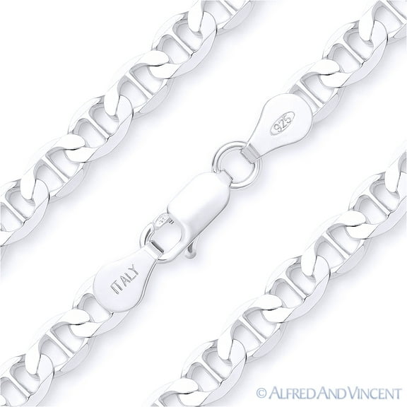 6.3mm Marina / Mariner Link Italian Chain Necklace in Solid .925 Sterling Silver
