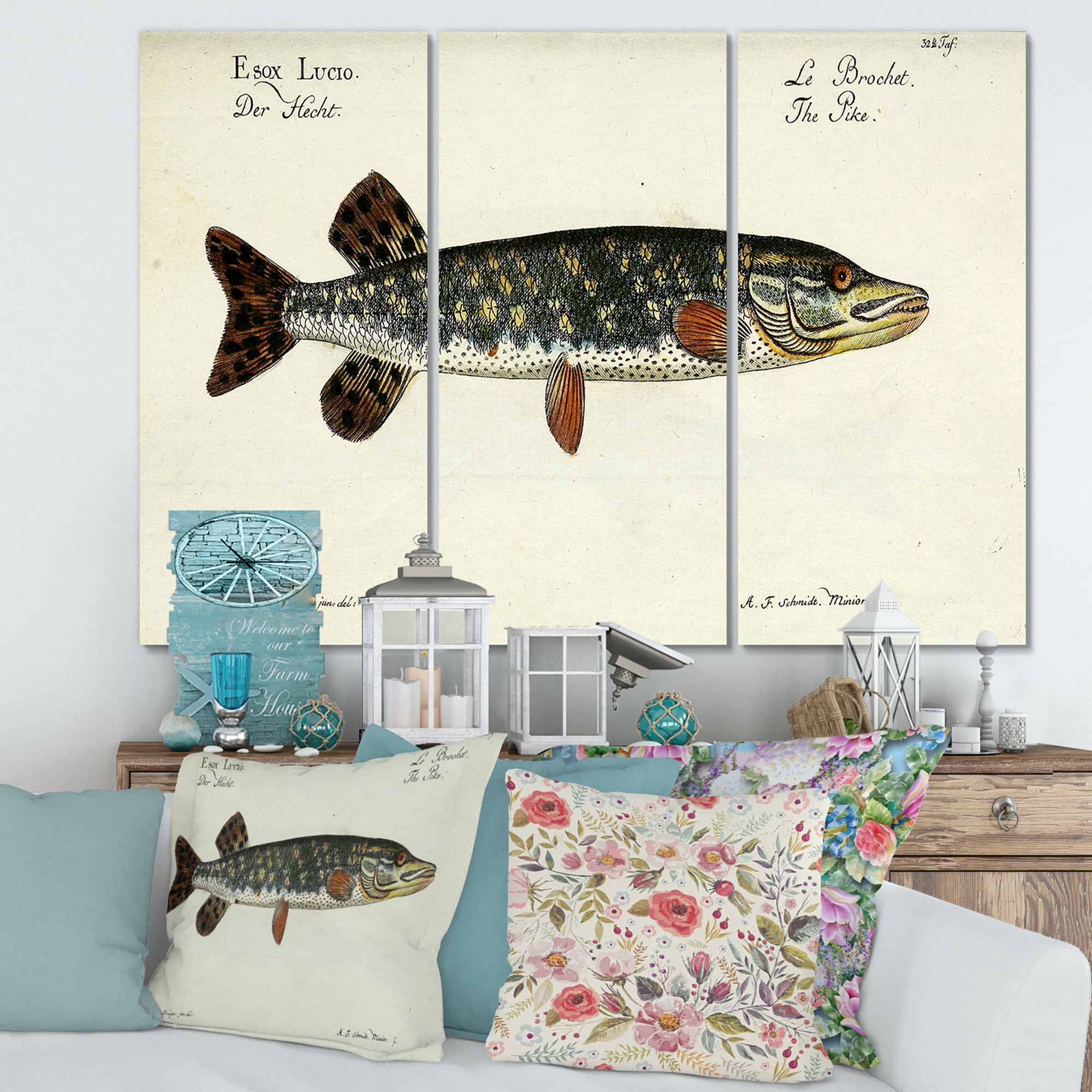 Designart ' Portrait Of A Green Fish On Beige ' Nautical & Coastal Canvas Wall Art Print