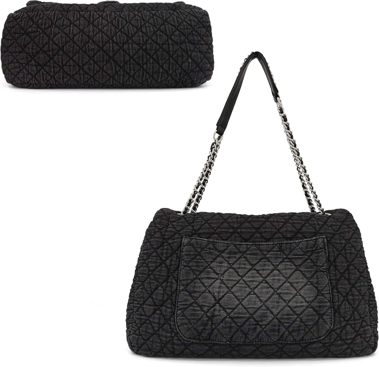 Kwuty Extra Large Quilted Denim Purse,Oversize Shoulder Bags for Women, Crossbody Flap Hobo Tote Bag,Chain Strap Jean Purse