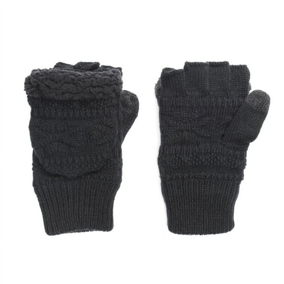 MUK LUKS Men's Faux Fur Flip Mittens, Black, OS