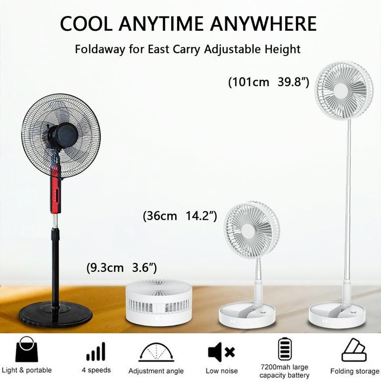 Greheywos Portable Foldable Oscillating Fan With Remote Control, 7200mAh Rechargeable USB Standing Fan, 8'' Quiet Table Fan With 3 Speeds, Timing Function, Suitable For Home Office Camp Travel