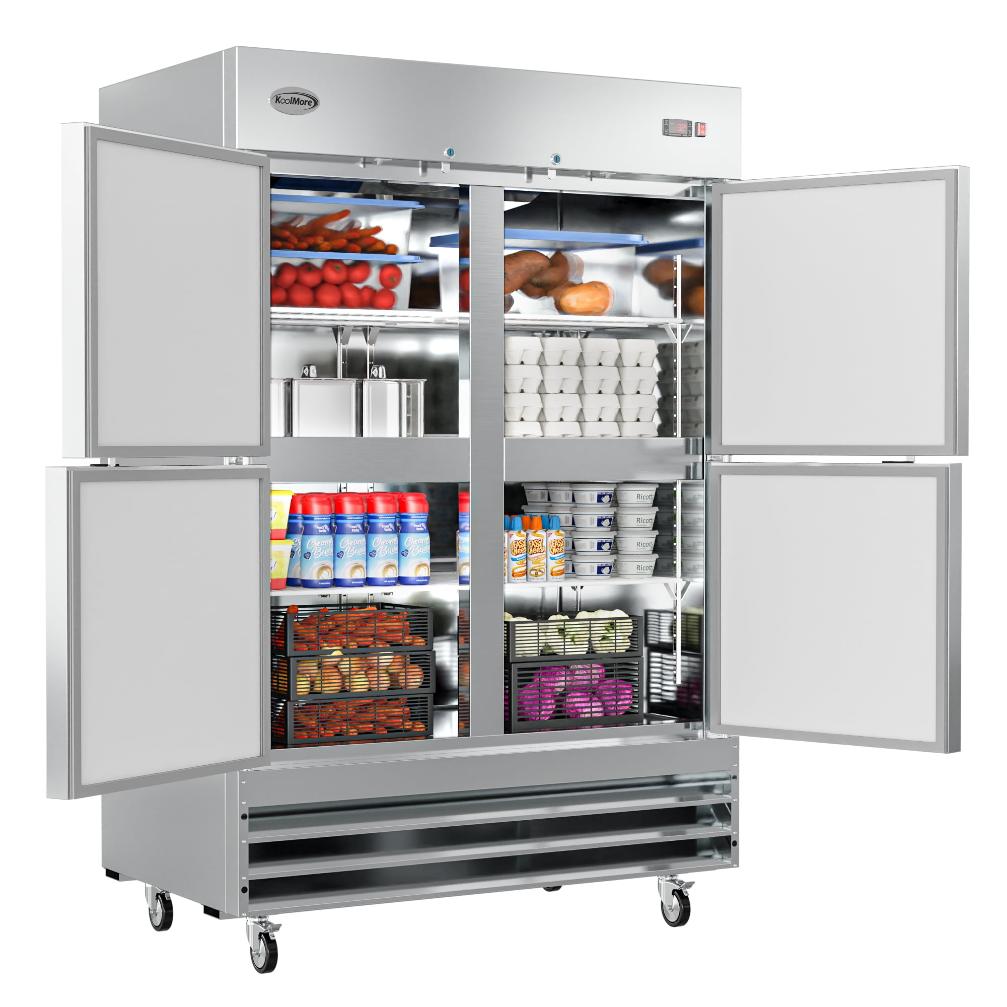 Koolmore 54" Commercial Stainless Steel Half Door Reach-In Refrigerator - Silver