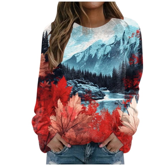 Fsqjgq Sweatshirt Hoodie Loose Fit Sweatshirts for Women Jacket Fall Clothes Crewneck Oversized Sweatshirts Canada Flag Print Long Sleeve Shirts Fall Tunic Tops Loose Fit Cute Clothes Y2k Clothes