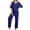 02-Navy Blue, variant on Lounge Sets for Women Knit Short Sleeve V-neck Tops and Long Pants Soft Comfy Pajamas Set Oversized 2 Piece Outfits