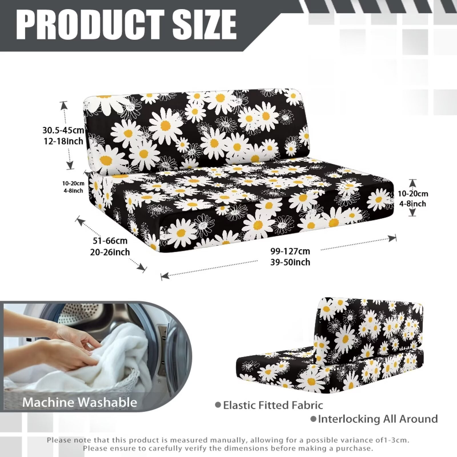 XYZCANDO Cute Daisy RV Dinette Cushion Covers Universal RV Accessories Outdoor Travel Use Comfortable Bench Cushion Stretchable Couch Cover 2 Cushion Sofa Washable Sofa Cover Gifts for Friend