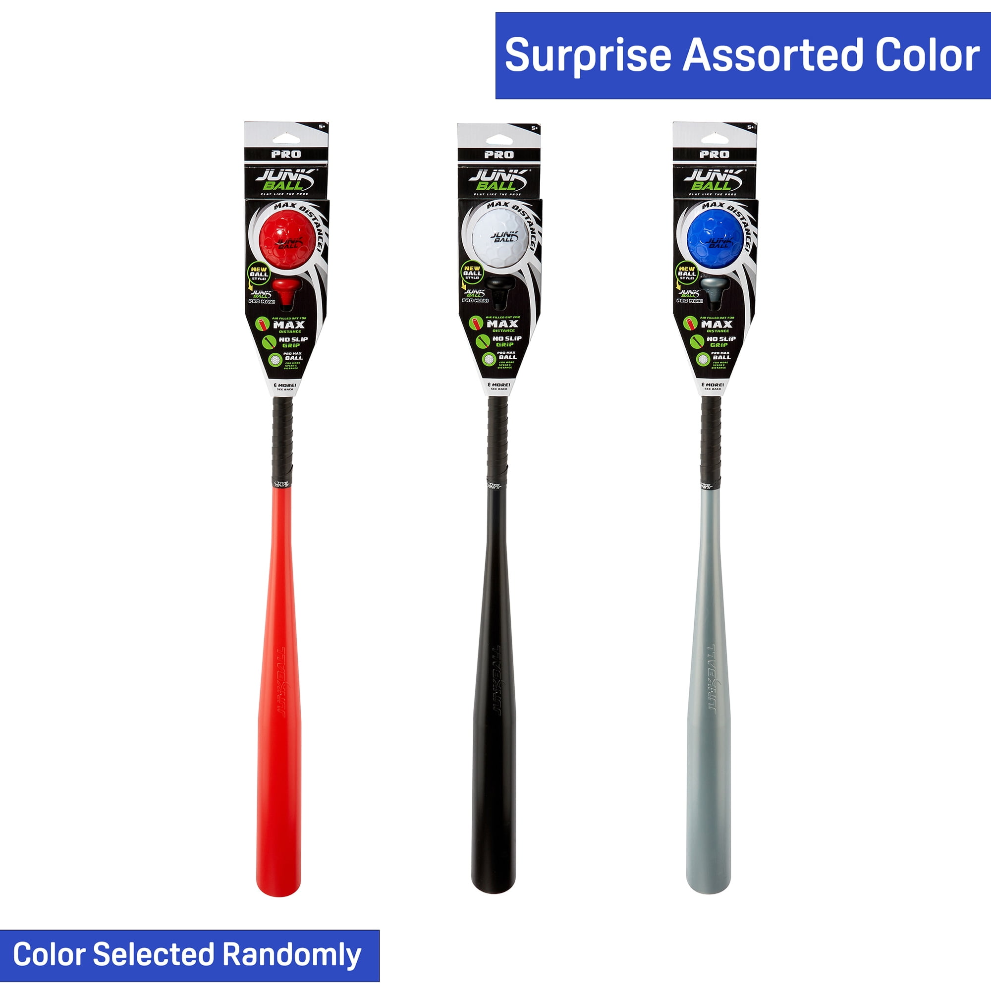Junk Ball: Pro Series Bat & Ball Set - Assorted Color (Black, Red, Silver) - Backyard Baseball Set, Pro-Style Bat & Max Distance Ball, Outdoor Sports