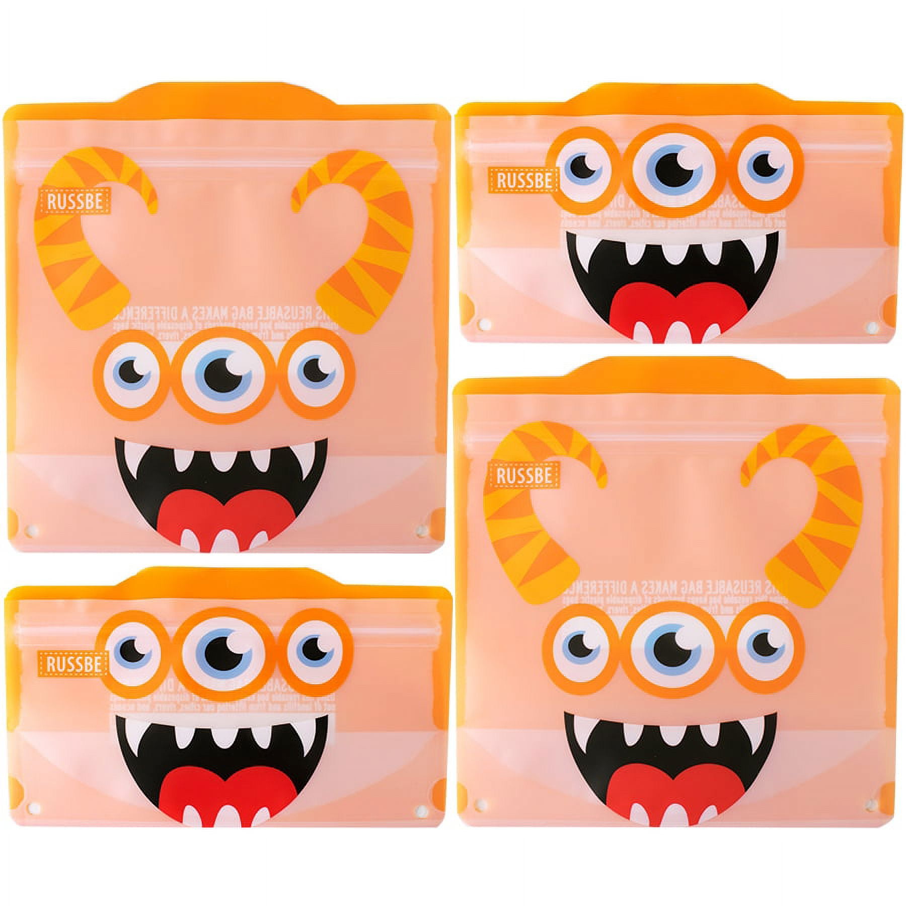 Monster Reusable Snack and Sandwich Bags, Set of 4, Pink Monster