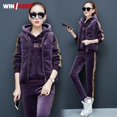 thumbnail image 2 of Ropa deportiva informal de terciopelo dorado para mujer, Jersey con capucha, chaleco grueso y cálido, conjuntos de tres piezas para Fitness al aire libre, invierno, 2 of 5