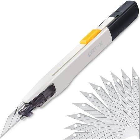 Utility Knife Series-X Portable Box Cutter Fine Point Arts and Crafts Blade for Precision Cutting with 10 Blade Pieces (White 1 Cutter 10 Blades)